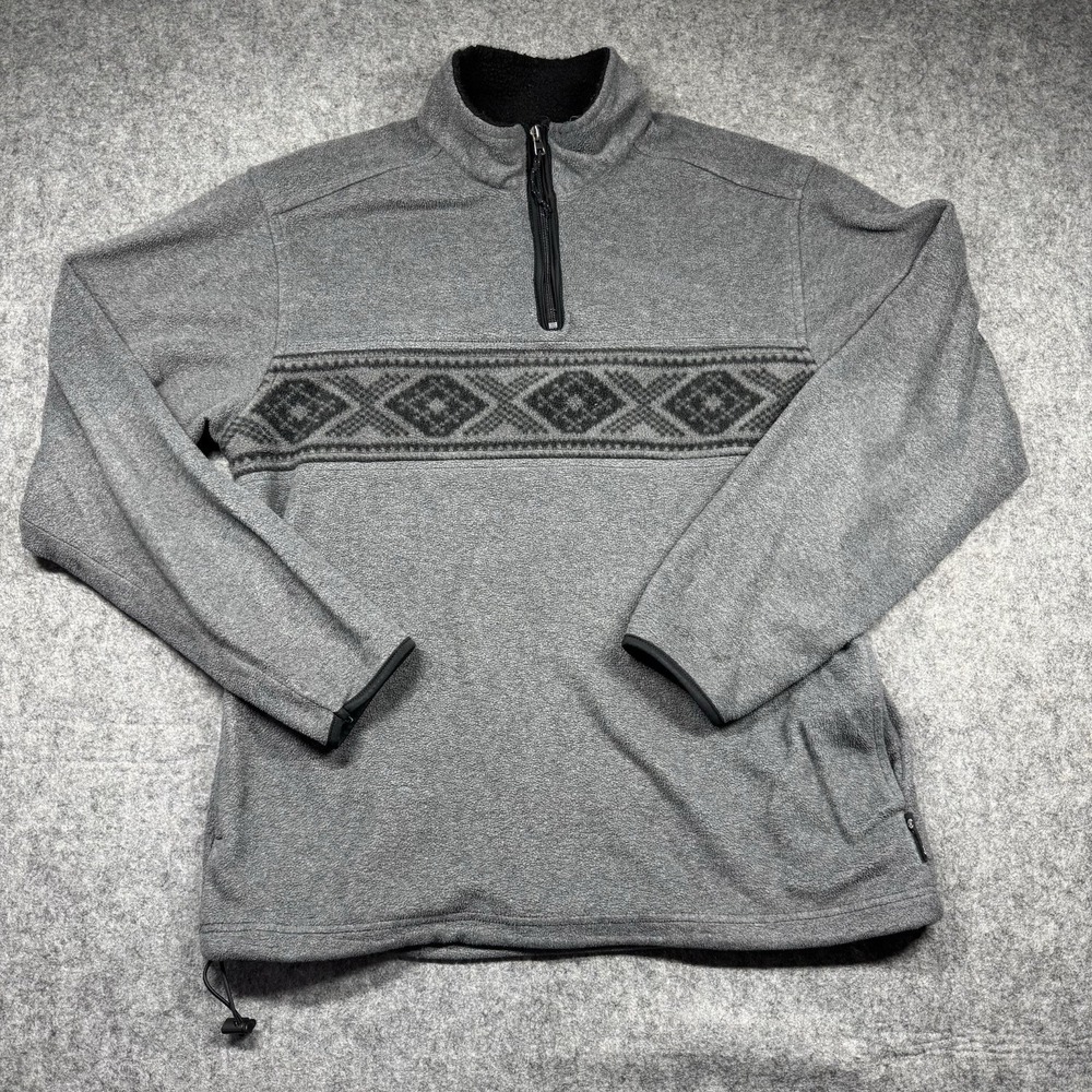 Chaps 1/4‎ Zip Pullover Sweater Men's L Gray Geometric Aztec Fleece Long Sleeve
